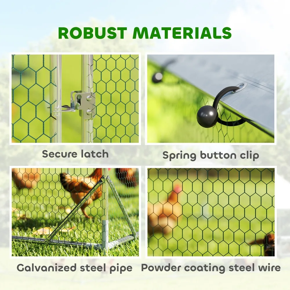 Heavy Duty Metal Chicken Coop with Rainproof Cover, Outdoor Poultry Cage with Roosting Perch & Feeder Stand – Large Walk-in Pen for Chickens, Ducks, Rabbits – Secure Locking Door, Ground Stakes Included