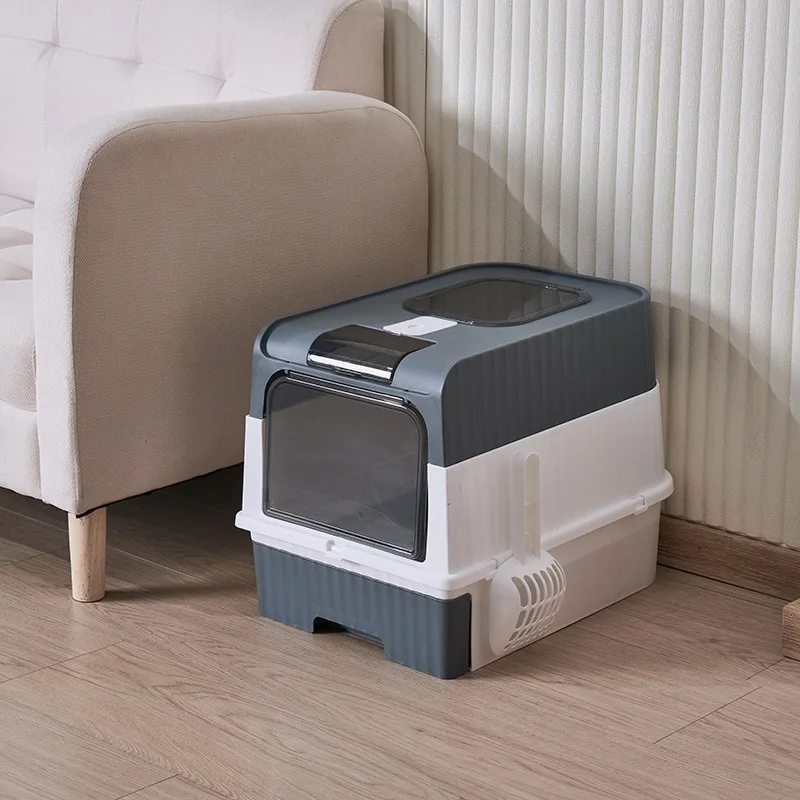 Cat Litter Boxes Oversized Drawer Type Fully Enclosed Anti-splash UV PP Square Large Space Cat Toilet Pet Supplies