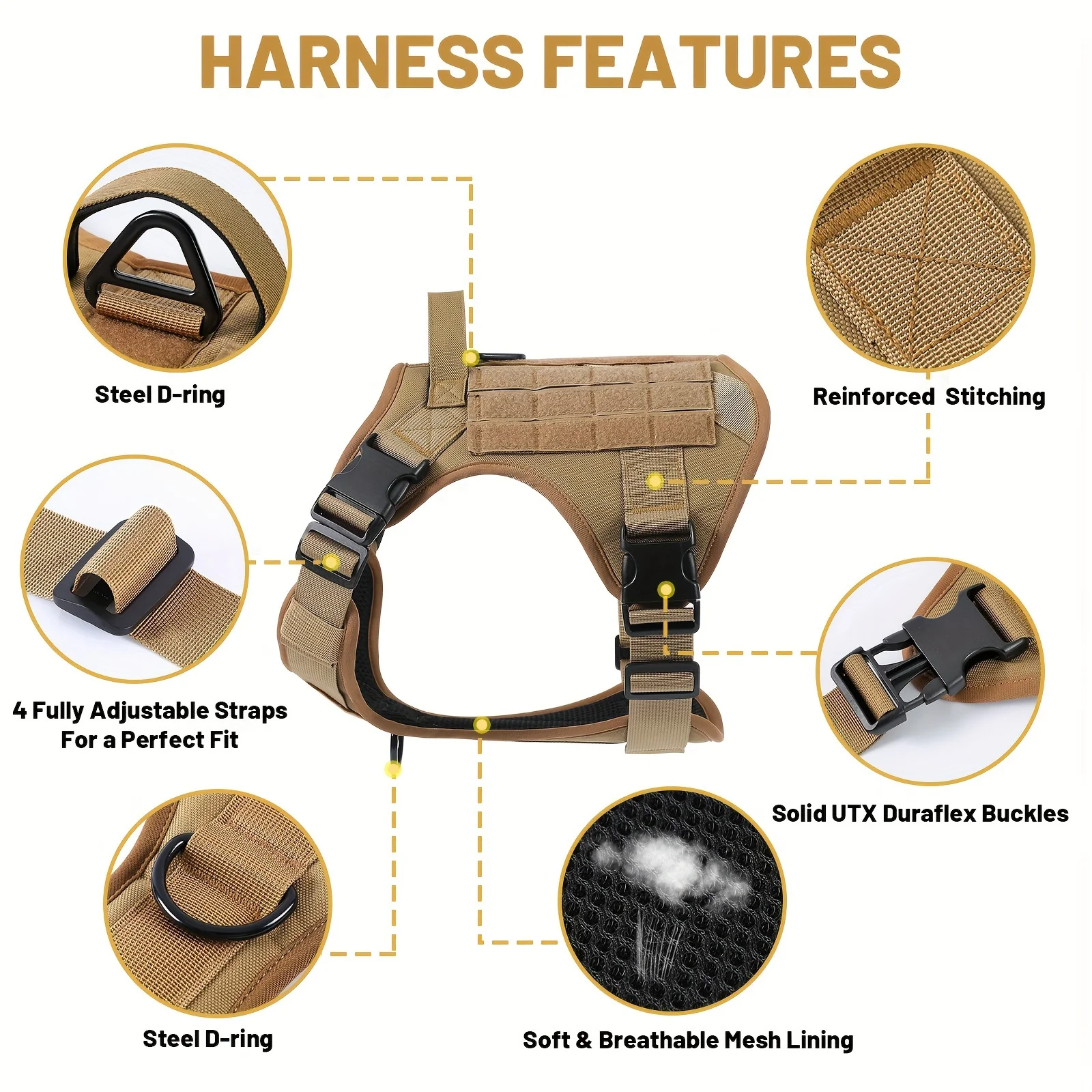 Tactical Dog Harness for Dogs Heavy Duty No Pull Harness with Handle Adjustable Reflective Pet Vest