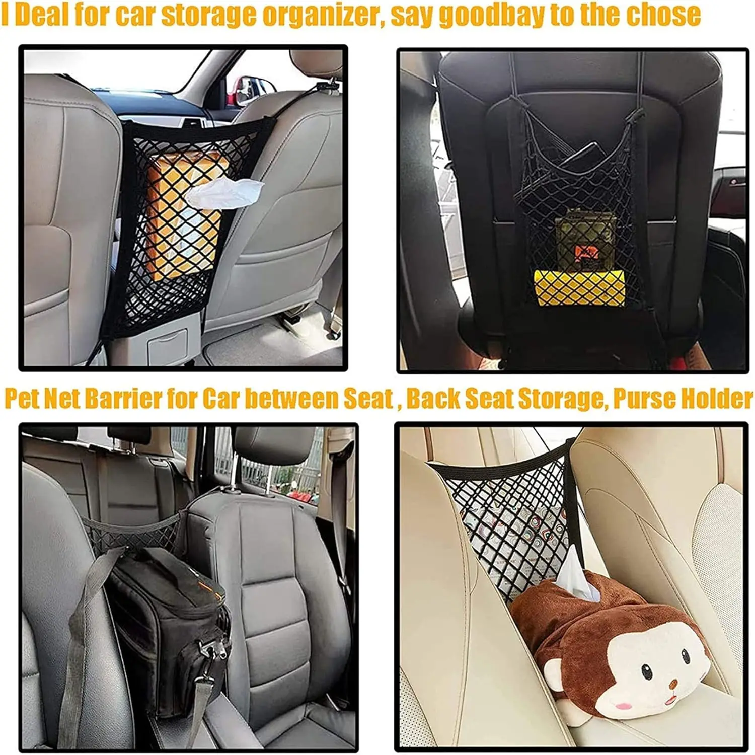 Dog Car Net Barrier Pet Barrier with Auto Safety Mesh Organizer