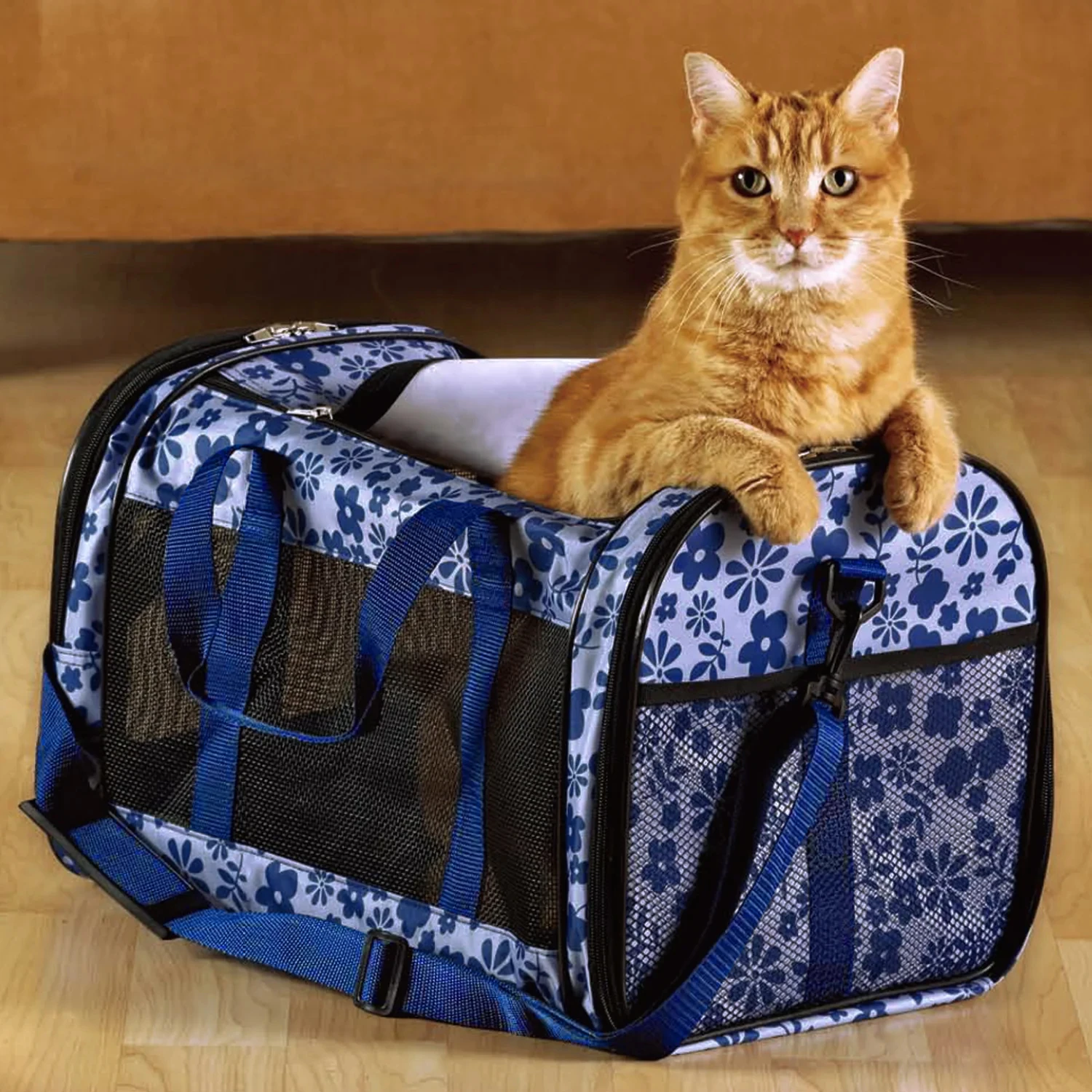 Soft-sided pet carrier, approved by luxury airlines, for small dogs and cats