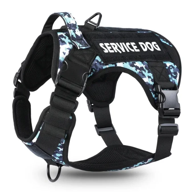 Tactical pet chest service dog harness vest adjustable reflective dog harness metal buckle hiking training