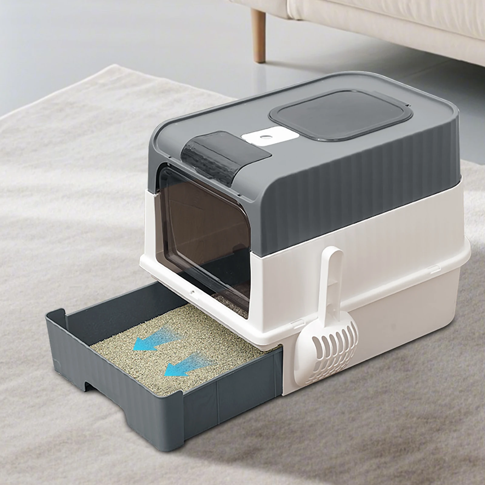 Cat Litter Boxes Oversized Drawer Type Fully Enclosed Anti-splash UV PP Square Large Space Cat Toilet Pet Supplies
