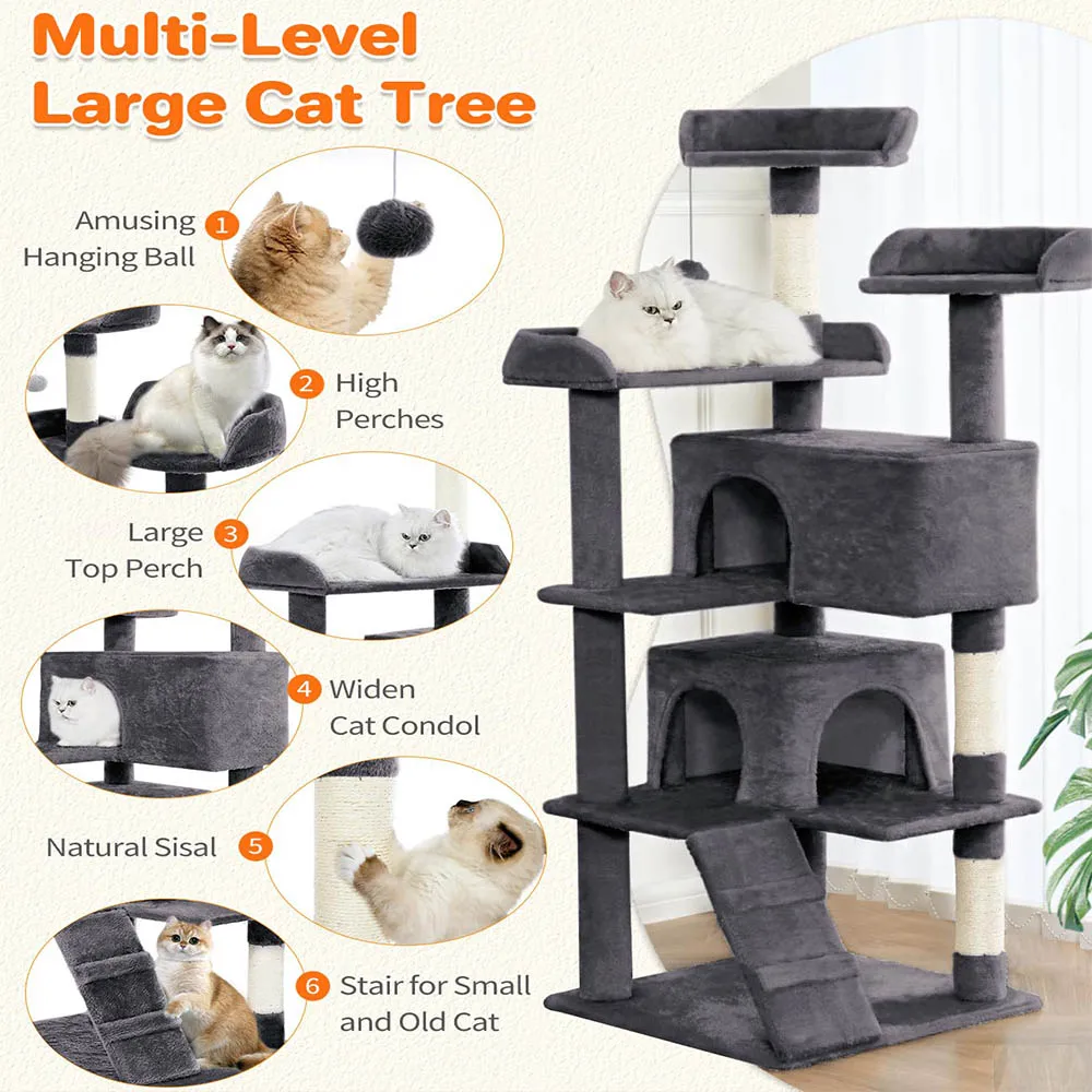 Indoor/Outdoor Cat Climbing Frames & Multi-Level Cat Trees 2 Play Centers Scratching Post Modern Gray Wood Design