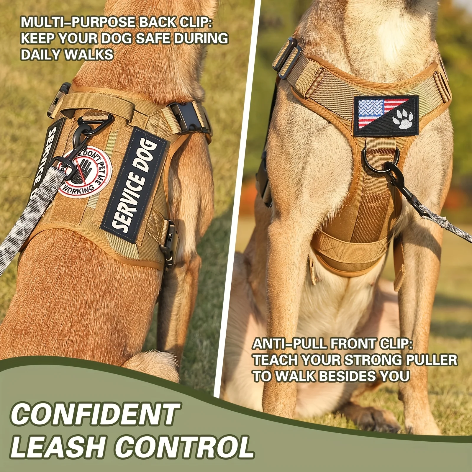Tactical pet chest service dog harness vest adjustable reflective dog harness metal buckle hiking training