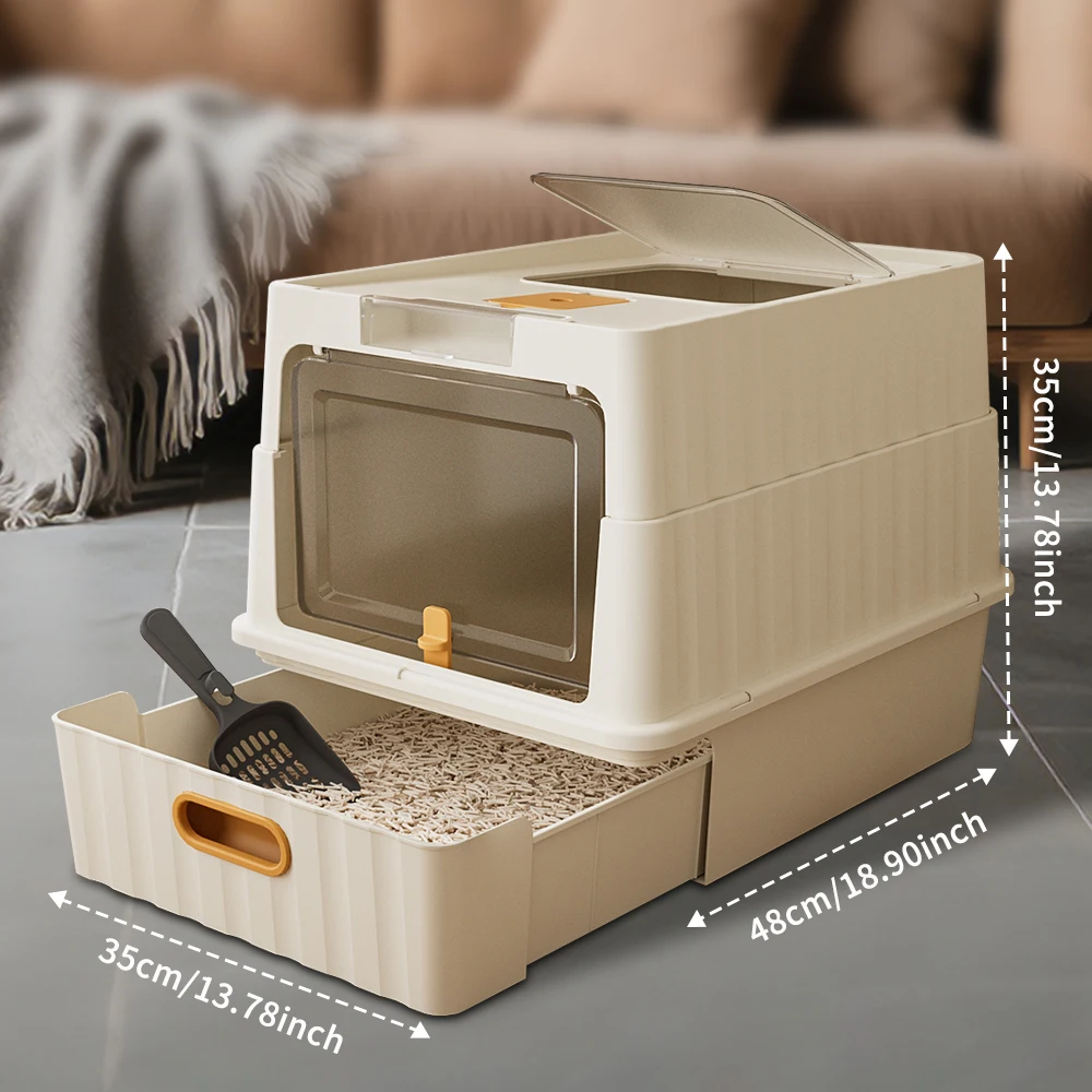 Drawer Style Fully Enclosed Cat Litter Box Easy Clean Pull Out Tray Cat Toilet