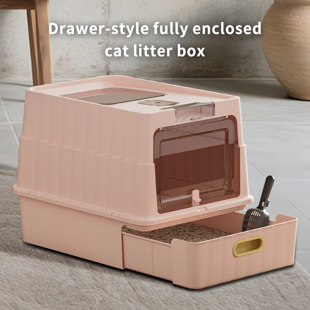 Drawer Style Fully Enclosed Cat Litter Box Easy Clean Pull Out Tray Cat Toilet