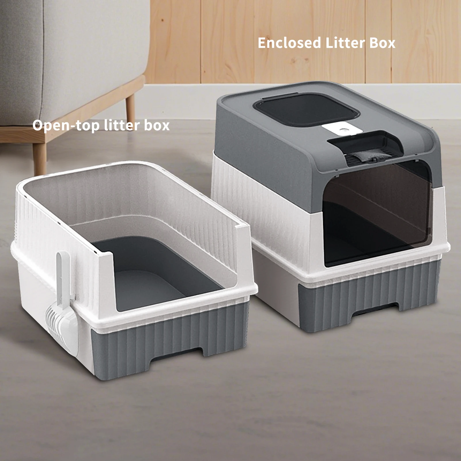 Cat Litter Boxes Oversized Drawer Type Fully Enclosed Anti-splash UV PP Square Large Space Cat Toilet Pet Supplies