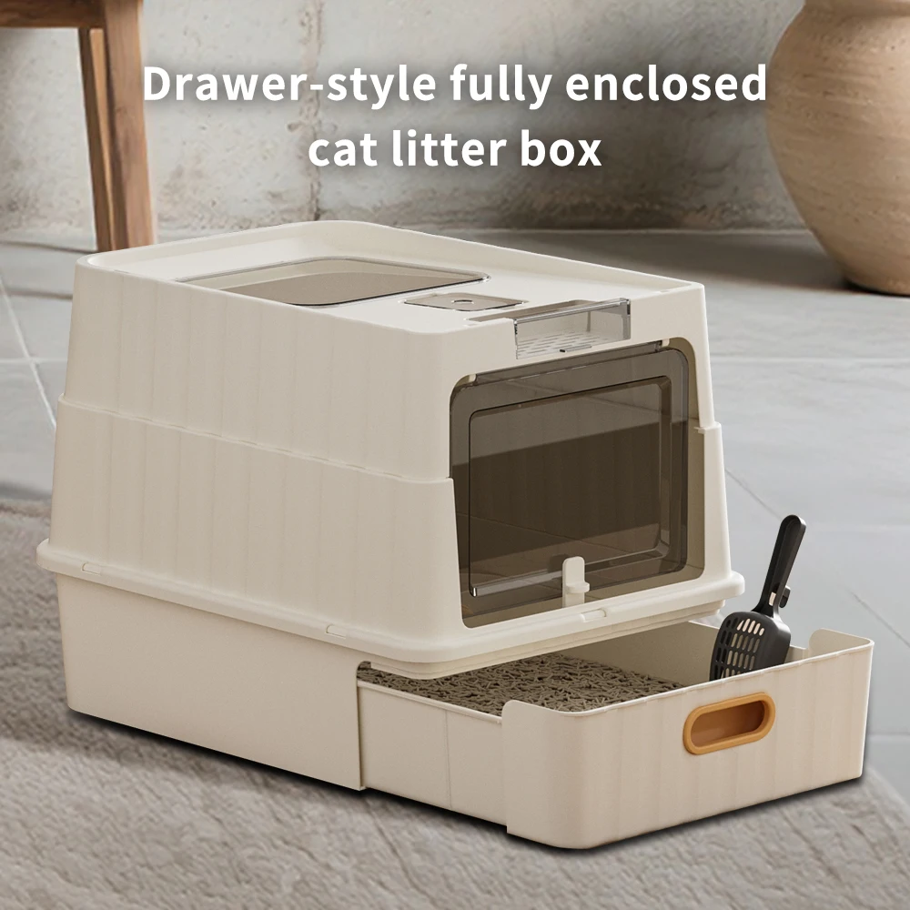 Drawer Style Fully Enclosed Cat Litter Box Easy Clean Pull Out Tray Cat Toilet