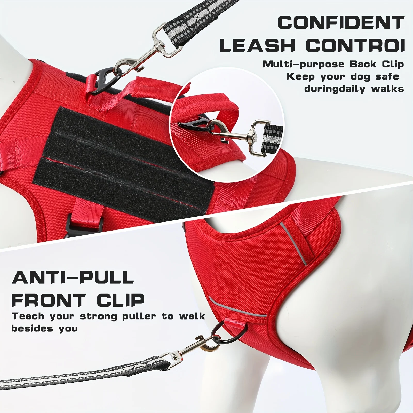  Hot Durable Nylon Tactical Service Dog Harness No-Pull Adjustable Reflective Vest with Dual Handles for Large Dog