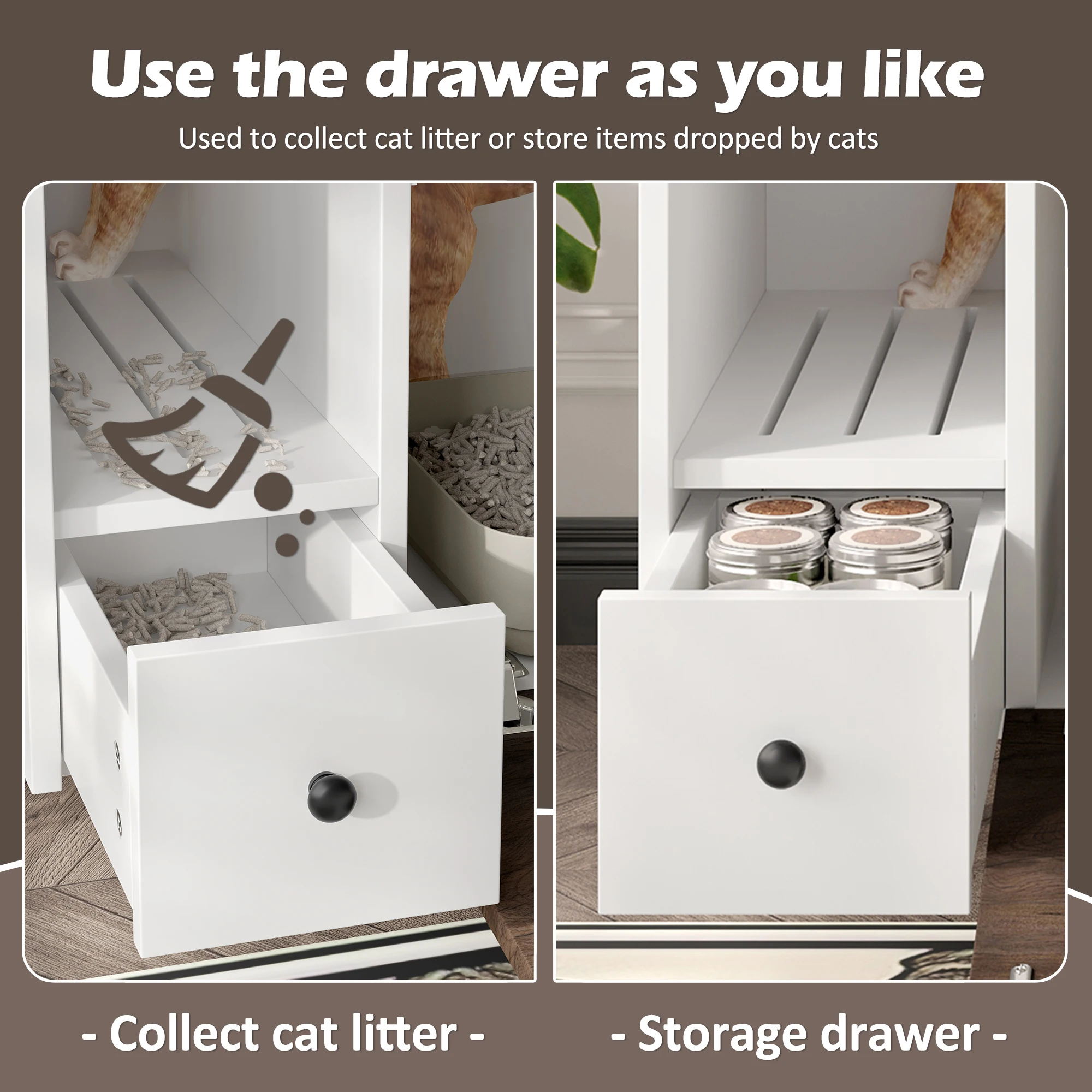 Modern Indoor Cat Litter Box Enclosure Multifunctional Cat Furniture with Drawers and Side Table Free 