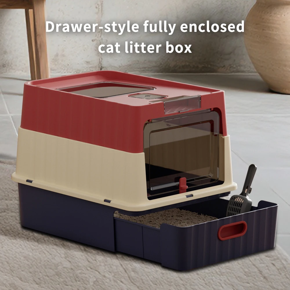 Drawer Style Fully Enclosed Cat Litter Box Easy Clean Pull Out Tray Cat Toilet