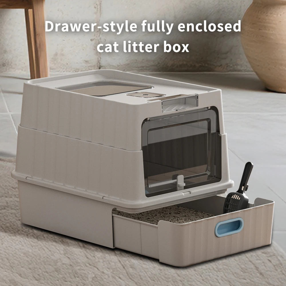 Drawer Style Fully Enclosed Cat Litter Box Easy Clean Pull Out Tray Cat Toilet