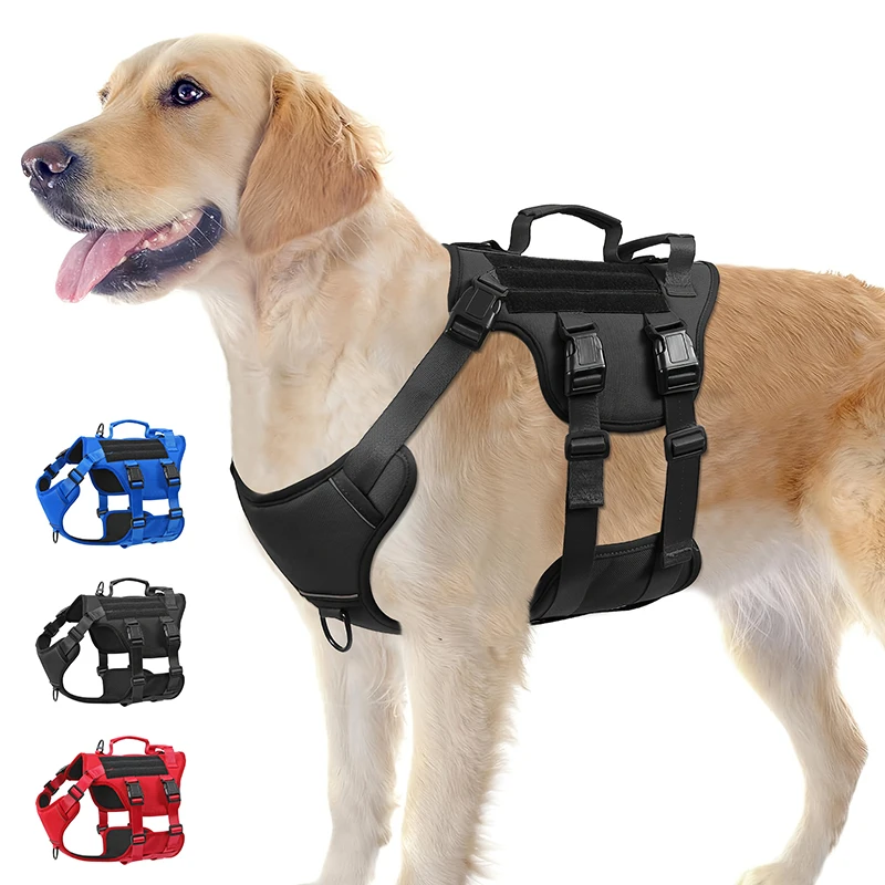  Hot Durable Nylon Tactical Service Dog Harness No-Pull Adjustable Reflective Vest with Dual Handles for Large Dog
