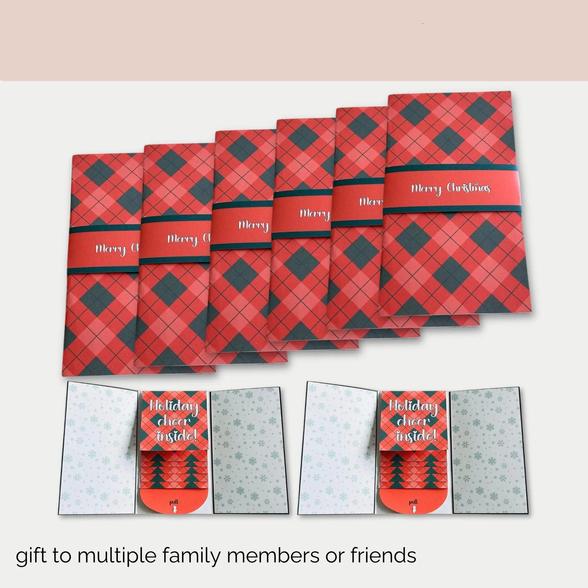 Handwritten Christmas messages inside gift card booklet