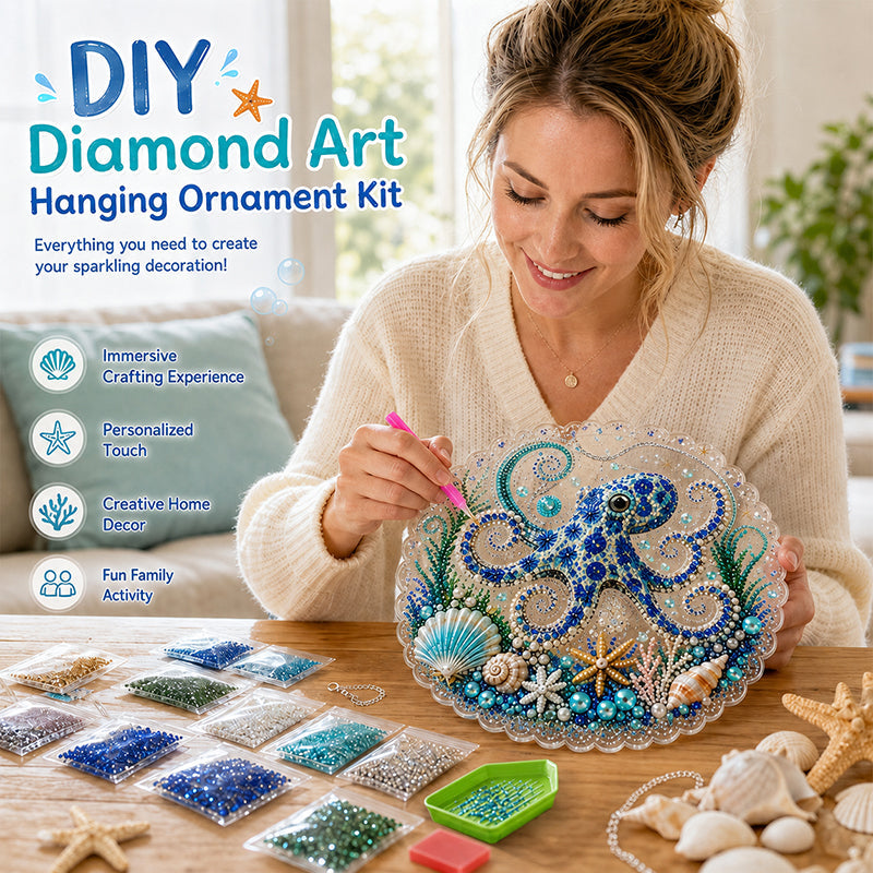 💎🌊DIY Ocean Diamond Art Hanging Ornament Kit – Acrylic Pearl Bead Craft Plaque for Coastal Home Decor & Handmade Gifts