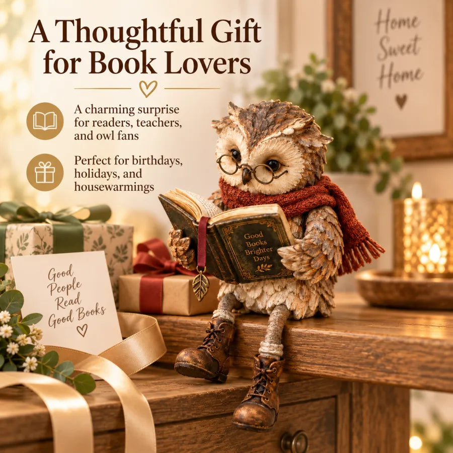 Reading Owl Figurine – Cosy Bookshelf Decor for Book Lovers
