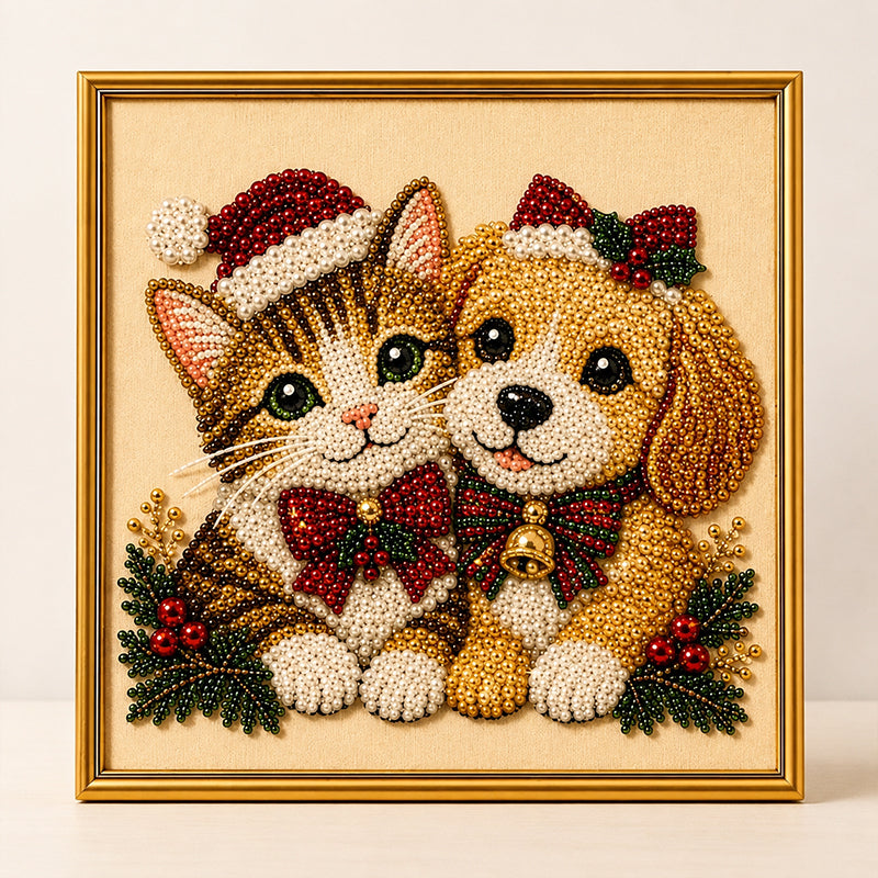 Festive Feline Bead Art Kit – DIY Sparkling Cat Craft Artwork for Holiday Decor, Cat Lovers & Handmade Gifts