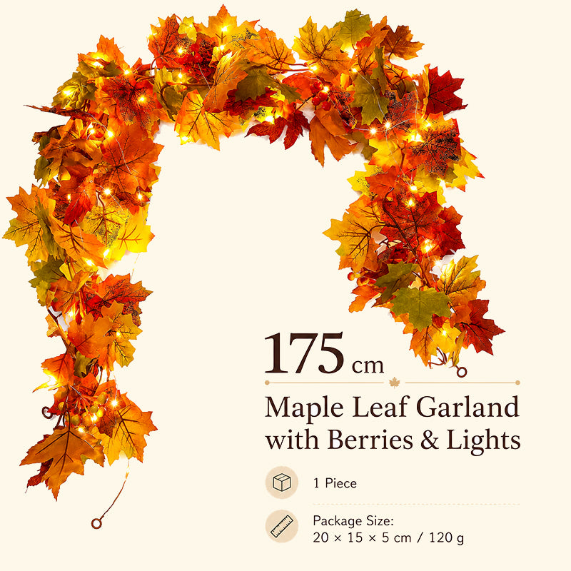 🍁Autumn Maple Leaf Garland Decoration Set – Fall Leaves Garland for Fireplace Mantel, Staircase, Door Frame, Table & Thanksgiving Decor
