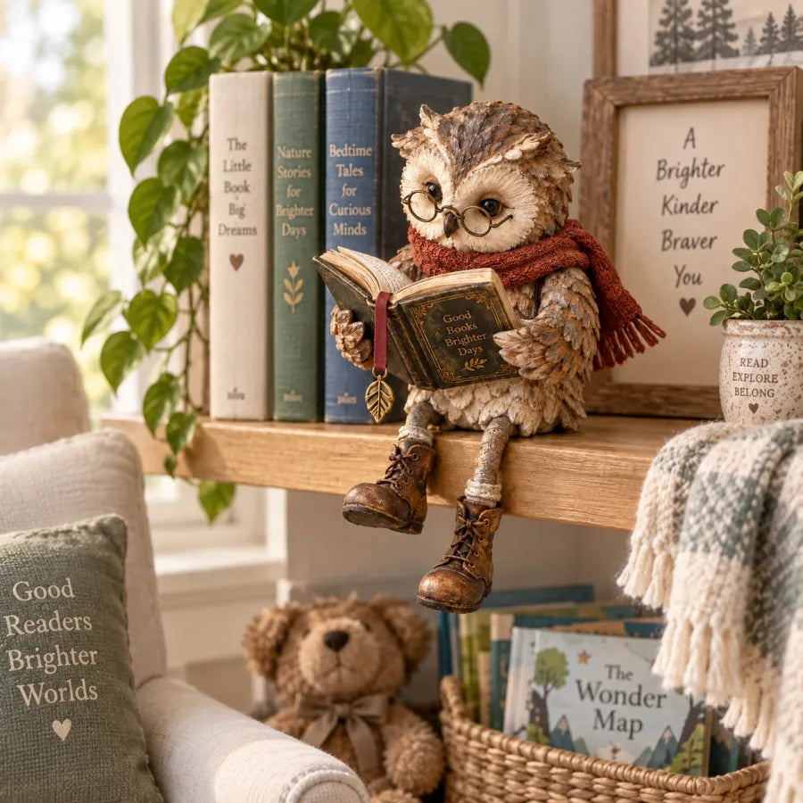 Reading Owl Figurine – Cosy Bookshelf Decor for Book Lovers