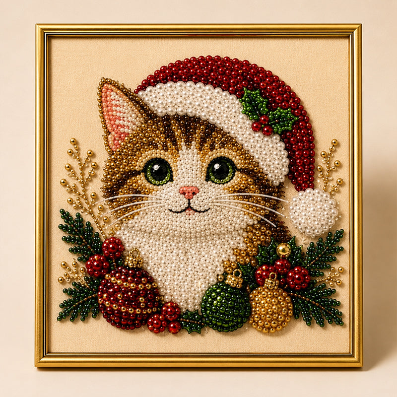 Festive Feline Bead Art Kit – DIY Sparkling Cat Craft Artwork for Holiday Decor, Cat Lovers & Handmade Gifts
