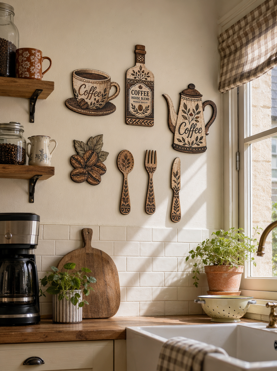 Wooden coffee kitchen wall decor set product display