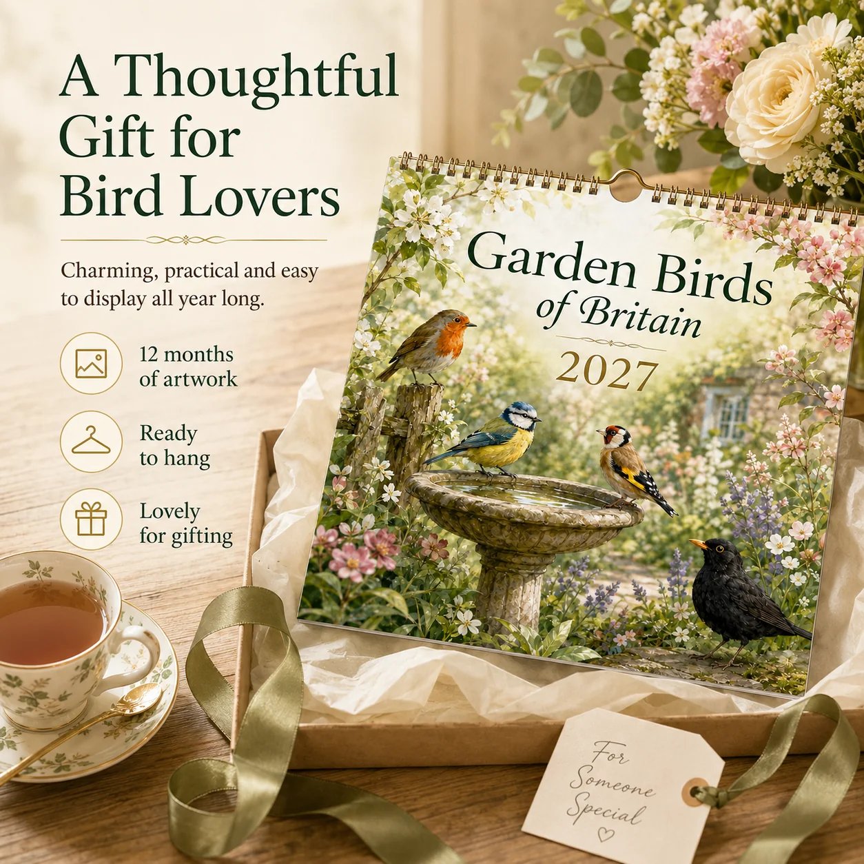 British countryside inspired bird wall calendar