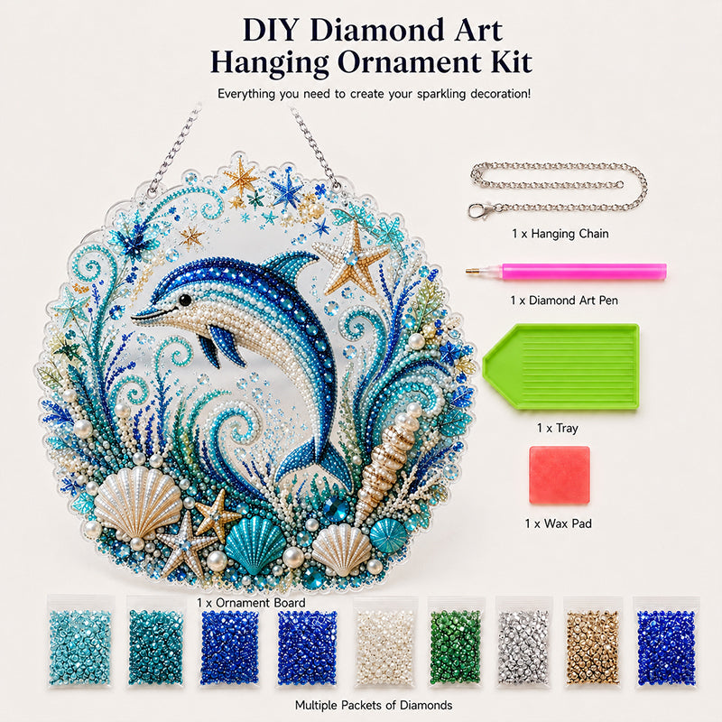 💎🌊DIY Ocean Diamond Art Hanging Ornament Kit – Acrylic Pearl Bead Craft Plaque for Coastal Home Decor & Handmade Gifts