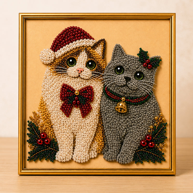Festive Feline Bead Art Kit – DIY Sparkling Cat Craft Artwork for Holiday Decor, Cat Lovers & Handmade Gifts