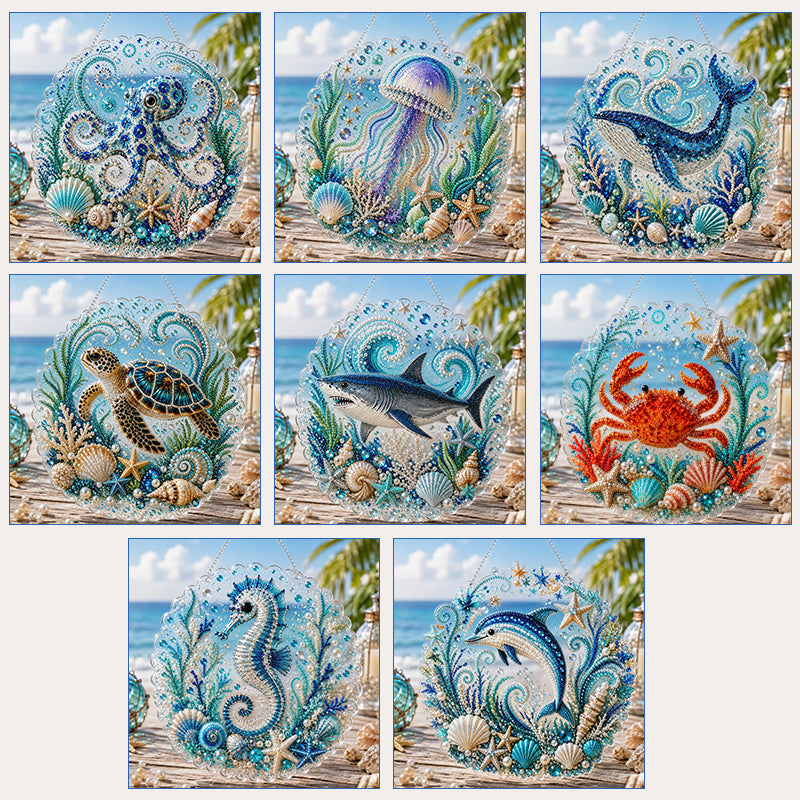 💎🌊DIY Ocean Diamond Art Hanging Ornament Kit – Acrylic Pearl Bead Craft Plaque for Coastal Home Decor & Handmade Gifts