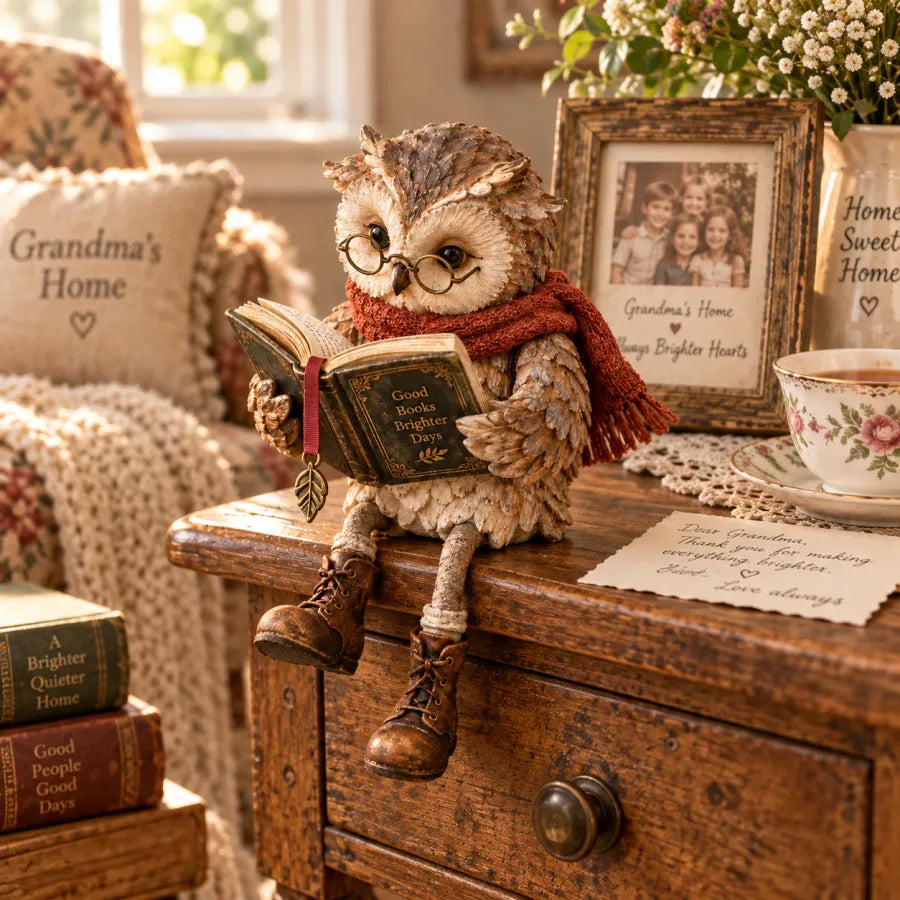 Reading Owl Figurine – Cosy Bookshelf Decor for Book Lovers