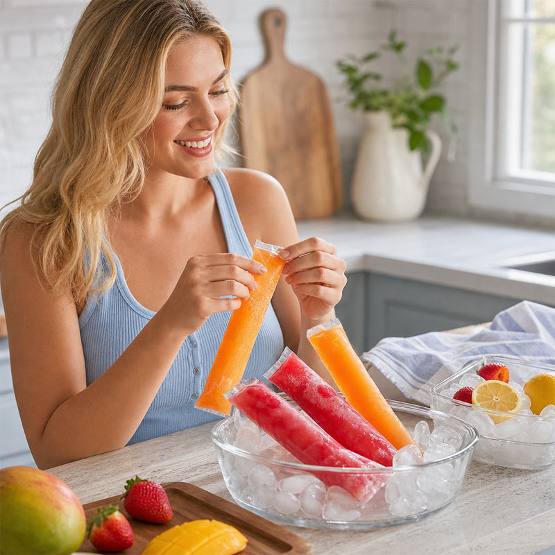Disposable Ice Pop Bags – DIY Homemade Popsicle Mold Bags with Self-Sealing Design for Juice, Fruit, Yogurt & Summer Frozen Treats