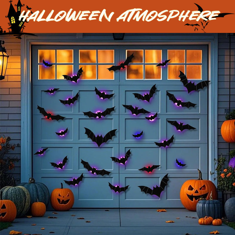 Halloween LED Flying Bat Decorations – Glowing 3D Bat Wall Decor for Porch, Window, Door, Garage & Party Backdrop