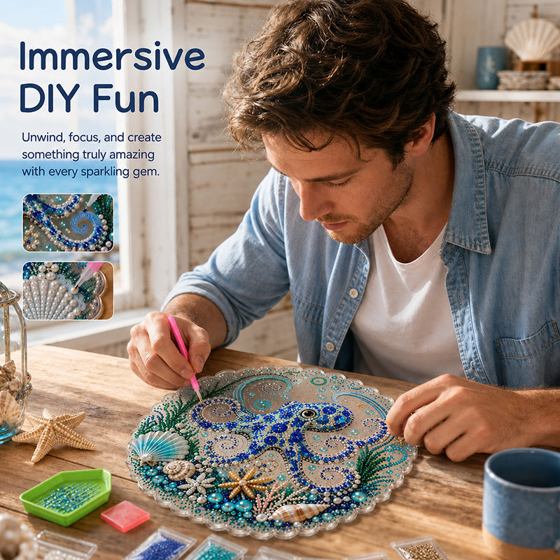 💎🌊DIY Ocean Diamond Art Hanging Ornament Kit – Acrylic Pearl Bead Craft Plaque for Coastal Home Decor & Handmade Gifts