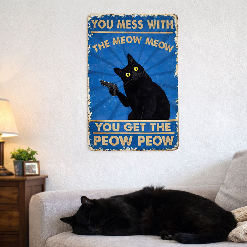 🐱 Sarcastic Black Cat Metal Sign – Funny Vintage Wall Decor for Office, Shed & Home Bar