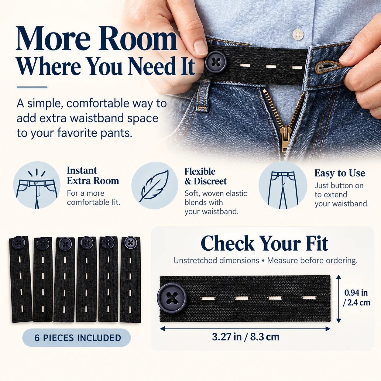 👖 Elastic Waistband Extender Buttons – Adjustable Comfort, 6-Piece Set