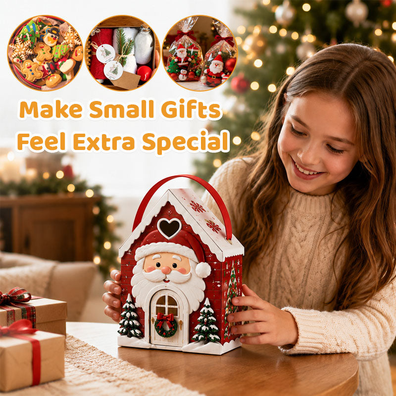 Christmas Cottage Gift Box with Handle – Festive House-Shaped Holiday Packaging