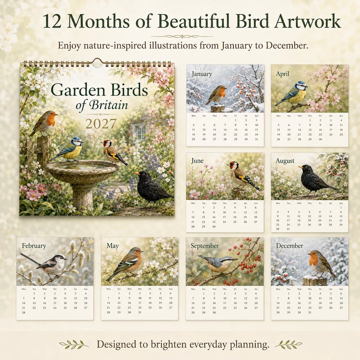2027 bird calendar gift for British bird lovers