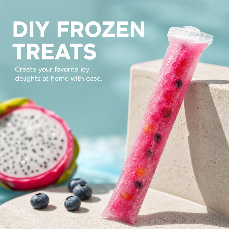 Disposable Ice Pop Bags – DIY Homemade Popsicle Mold Bags with Self-Sealing Design for Juice, Fruit, Yogurt & Summer Frozen Treats