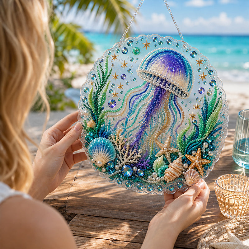 💎🌊DIY Ocean Diamond Art Hanging Ornament Kit – Acrylic Pearl Bead Craft Plaque for Coastal Home Decor & Handmade Gifts