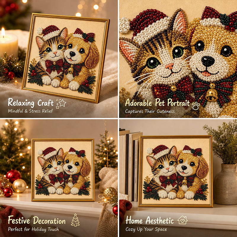 Festive Feline Bead Art Kit – DIY Sparkling Cat Craft Artwork for Holiday Decor, Cat Lovers & Handmade Gifts