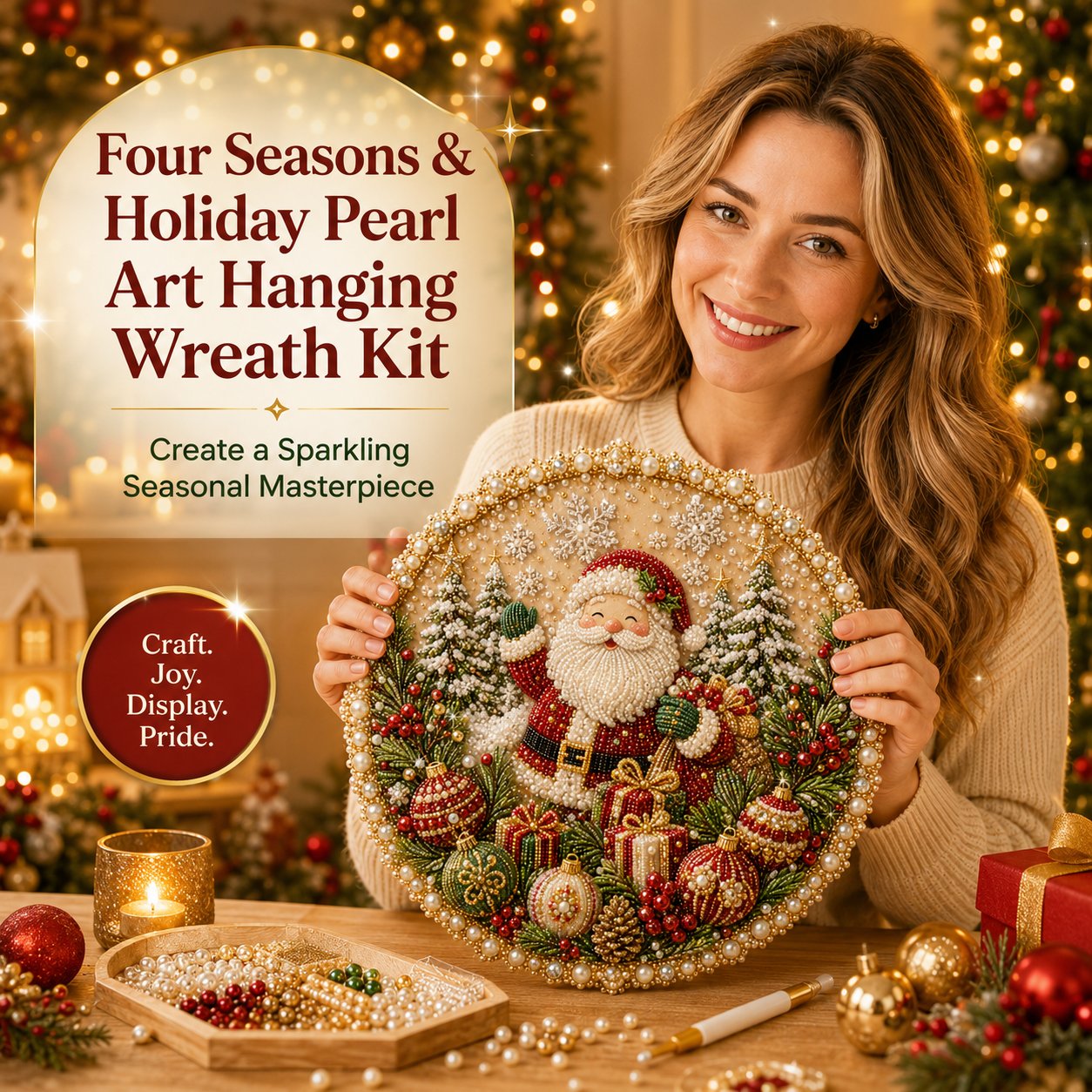 Four seasons holiday pearl art hanging wreath kit