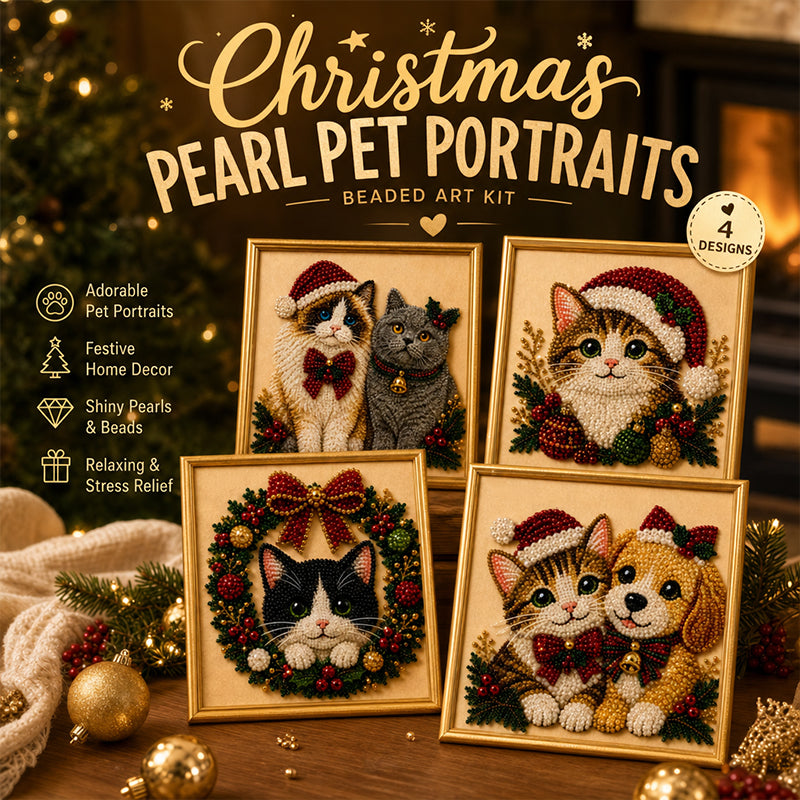 Festive Feline Bead Art Kit – DIY Sparkling Cat Craft Artwork for Holiday Decor, Cat Lovers & Handmade Gifts