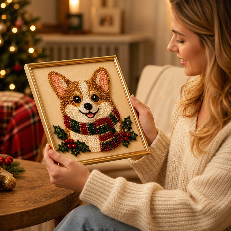 Festive Feline Bead Art Kit – DIY Sparkling Cat Craft Artwork for Holiday Decor, Cat Lovers & Handmade Gifts