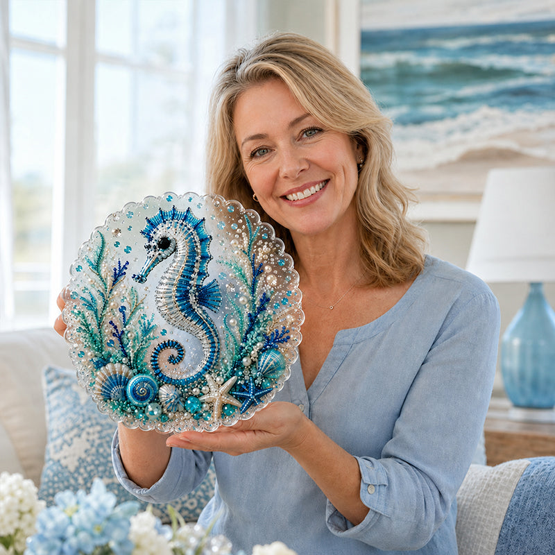 💎🌊DIY Ocean Diamond Art Hanging Ornament Kit – Acrylic Pearl Bead Craft Plaque for Coastal Home Decor & Handmade Gifts