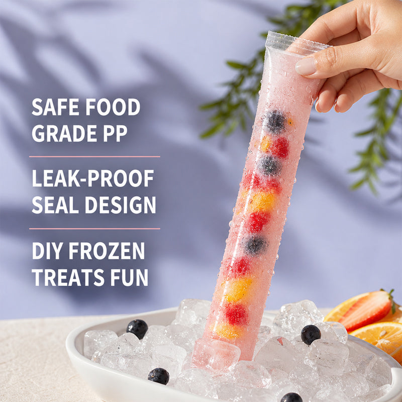 Disposable Ice Pop Bags – DIY Homemade Popsicle Mold Bags with Self-Sealing Design for Juice, Fruit, Yogurt & Summer Frozen Treats