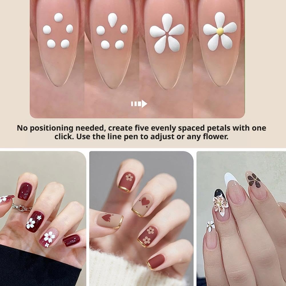 5 Petal Flower Nail Dotting Pen – DIY Floral Nail Art Tool with Stainless Steel 1.8mm Tips for Manicure Design
