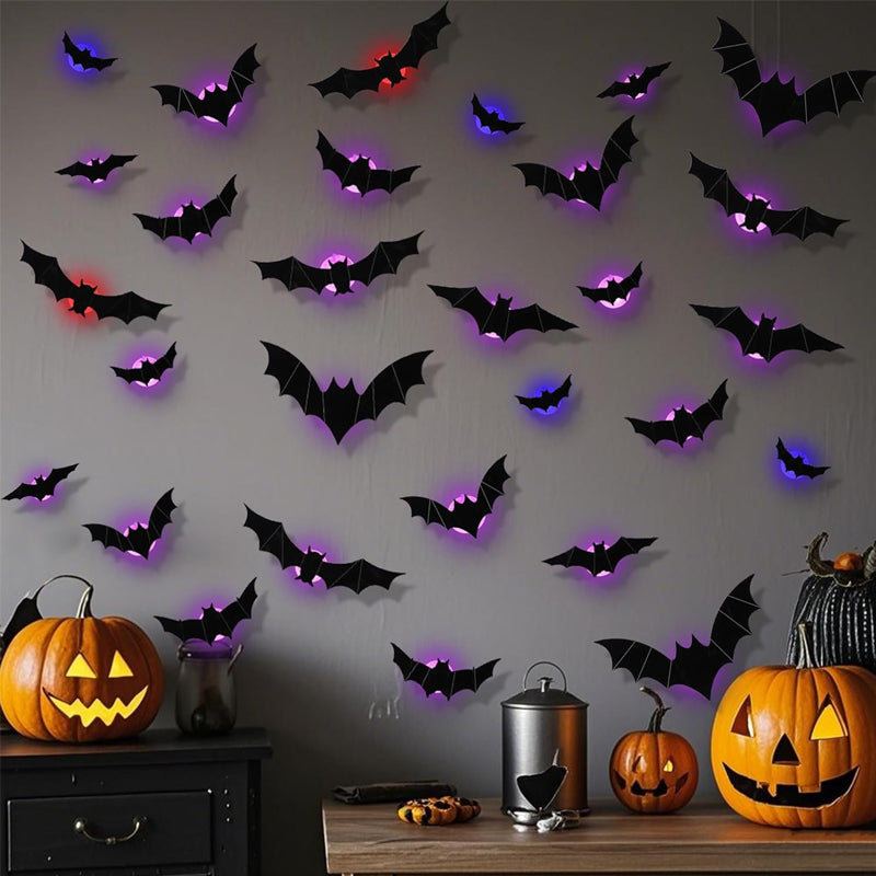 Colorful glowing LED Halloween bat decoration