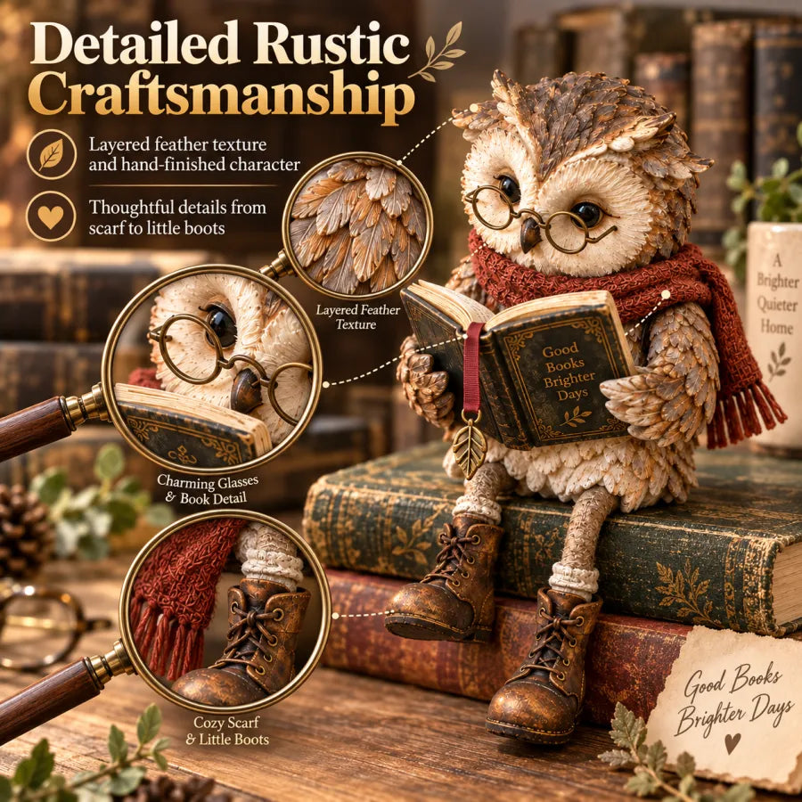 Reading Owl Figurine – Cosy Bookshelf Decor for Book Lovers