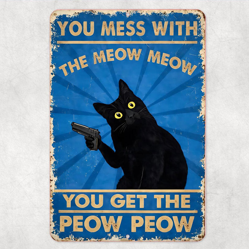 🐱 Sarcastic Black Cat Metal Sign – Funny Vintage Wall Decor for Office, Shed & Home Bar